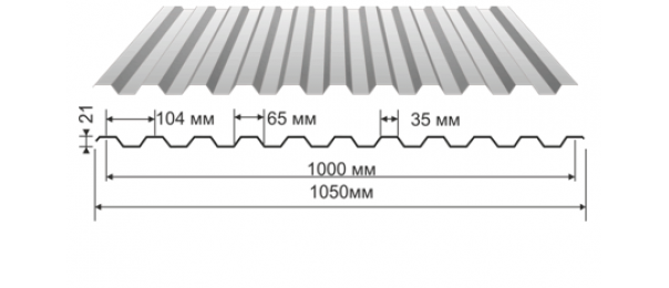 Профнастил оцинкованный С-21 1050x3000 купить недорого в Кашире
